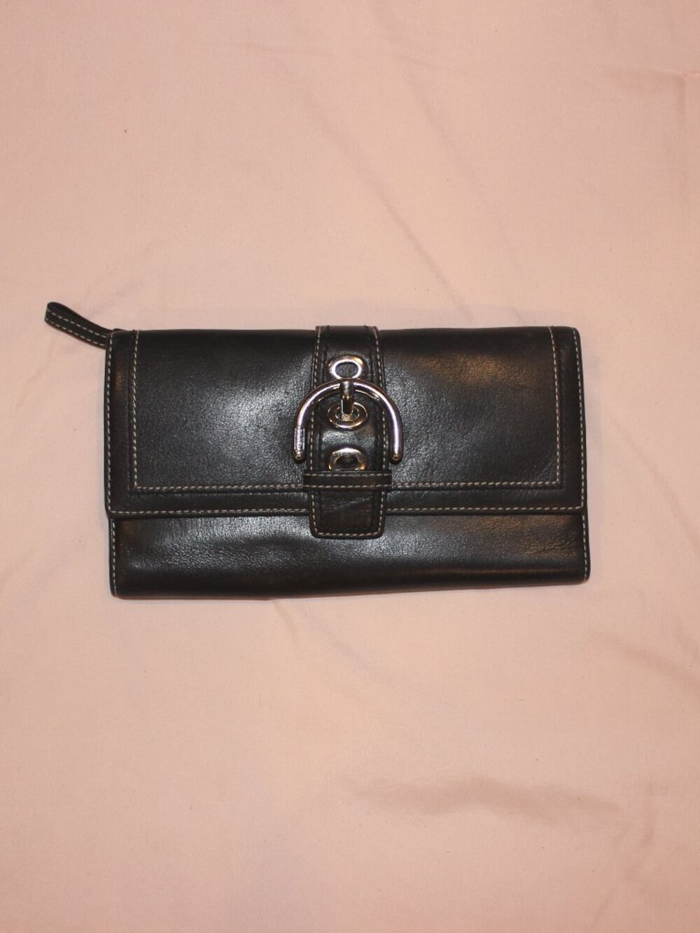 Vintage Coach Soho Black Leather Buckle Long Wallet Y2K Silver Hardware